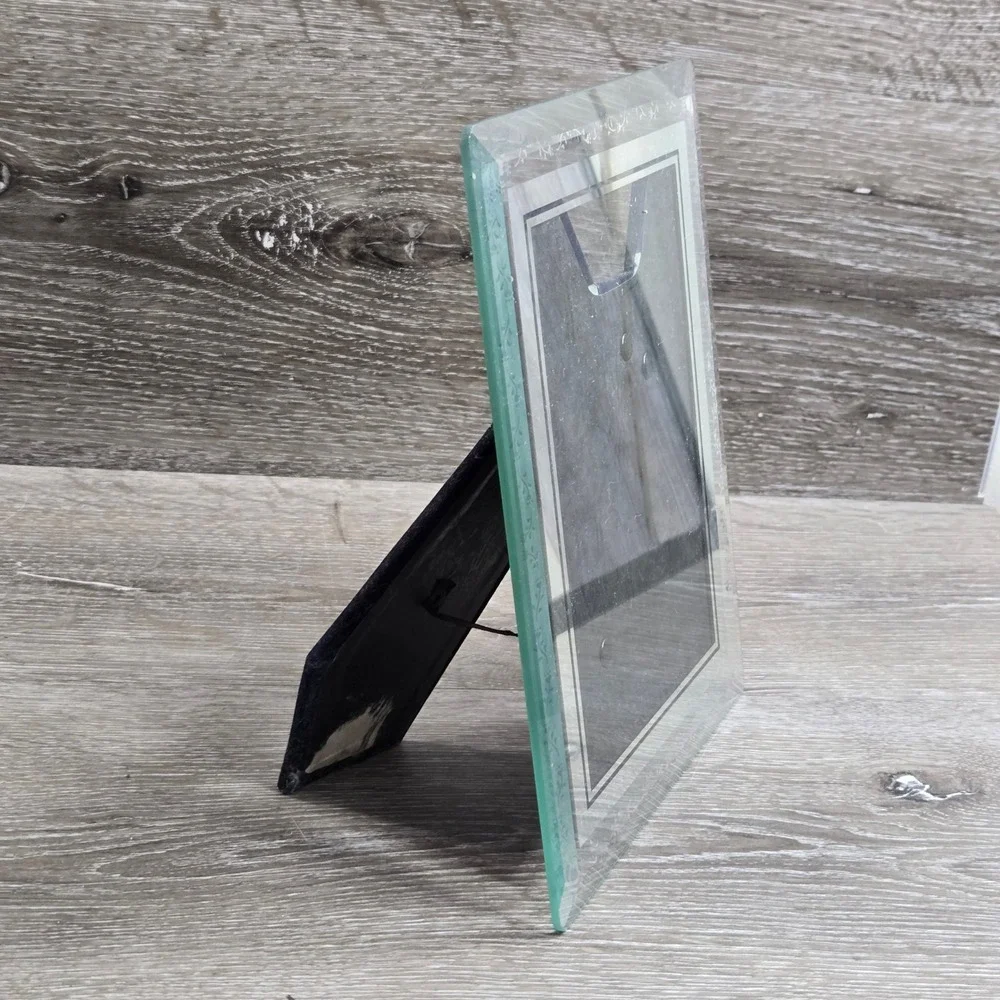 Vintage Beveled Glass Picture Frame Etched Floral Border Desktop Photo Holder 9